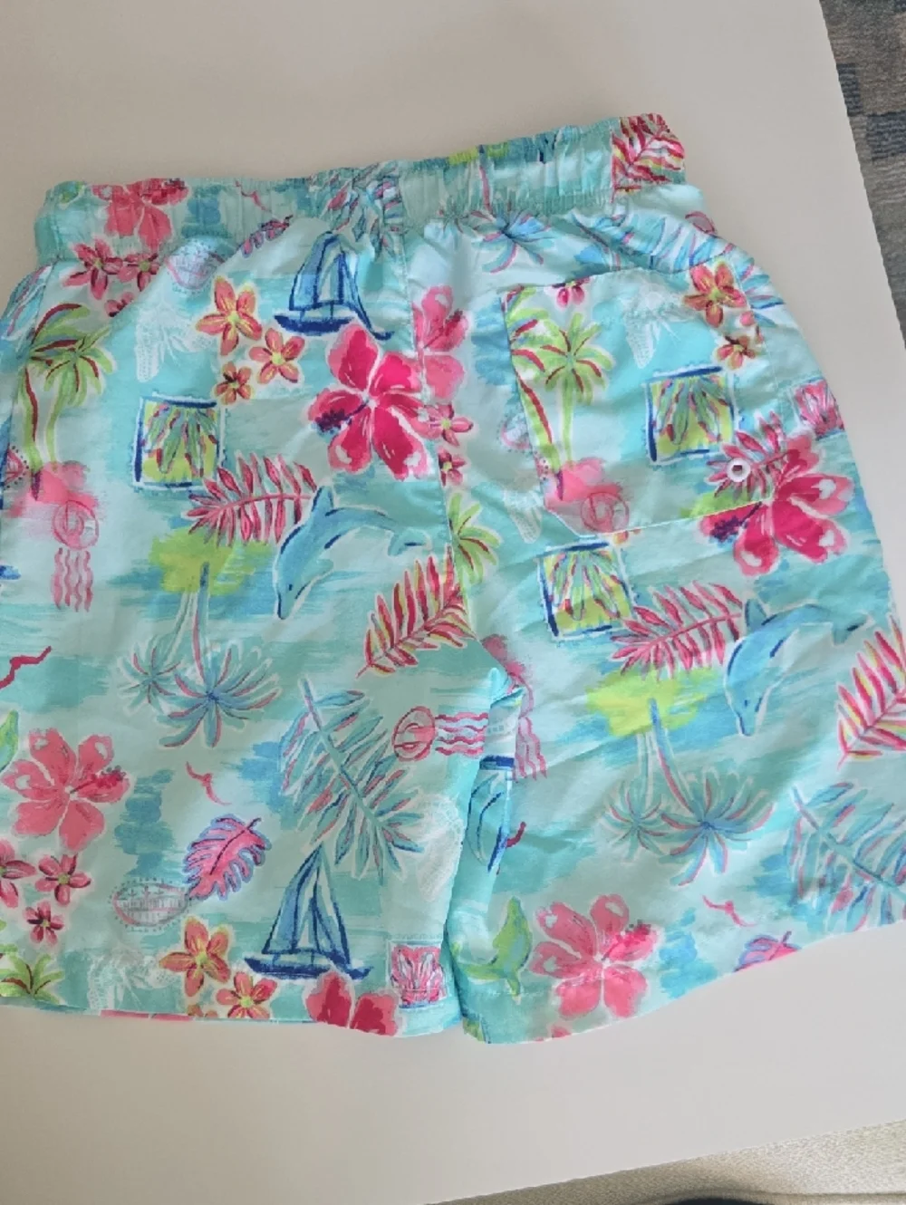 Place Mint Floral Swim Shorts with Pink and Green Accents